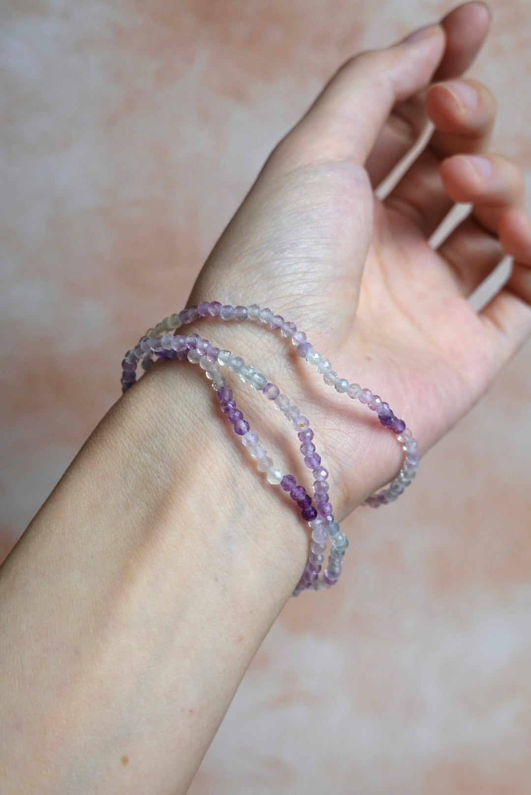 Fluorite Mini Minimalist Three‑Strand Beaded Bracelet