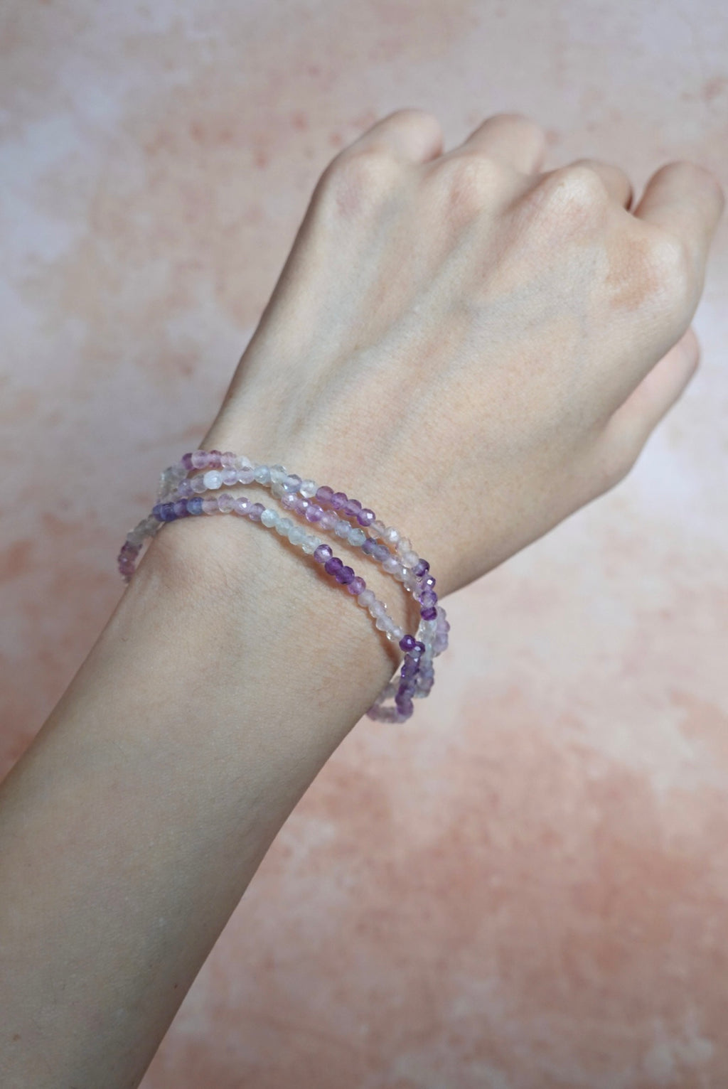 Fluorite Mini Minimalist Three‑Strand Beaded Bracelet