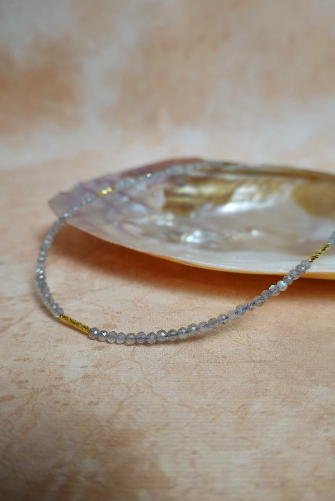 Grey Moonstone Mini Minimalist Beaded Necklace