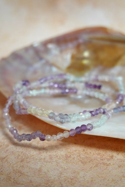 Fluorite Mini Minimalist Three‑Strand Beaded Bracelet