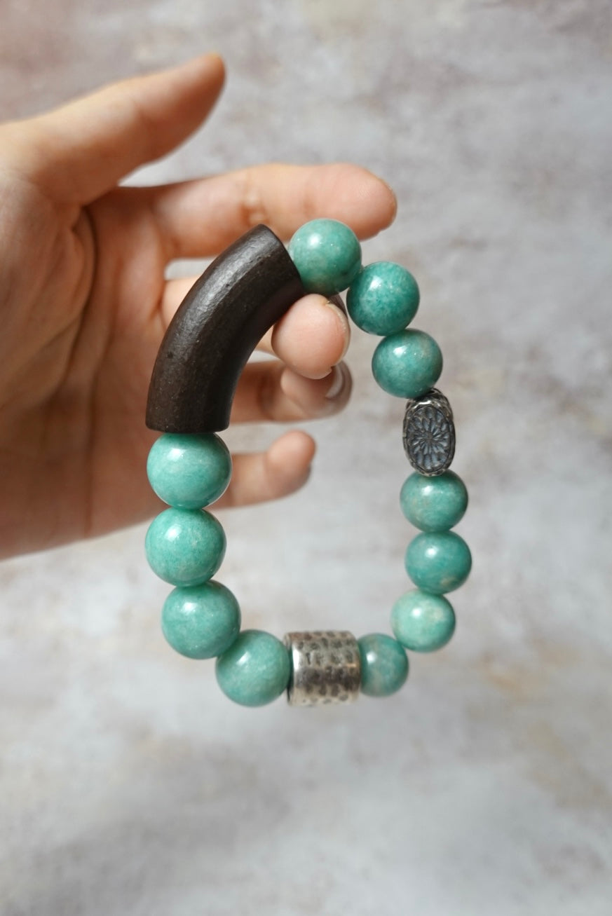 Amazonite Bracelet with Antiqued Silver Beads