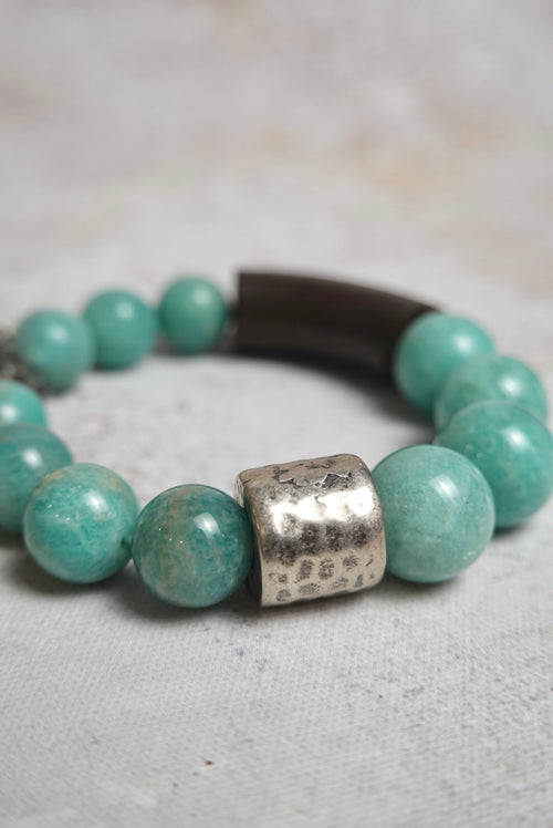 Amazonite Bracelet with Antiqued Silver Beads
